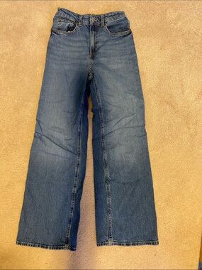 H&M Wide Leg Flare Jeans in Medium Blue Denim